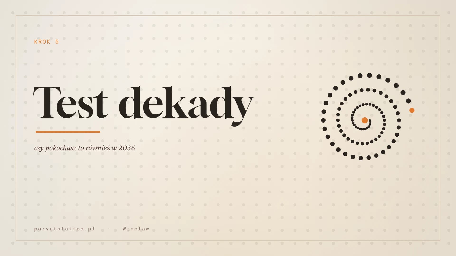 Kapitelgrafik „Der Jahrzehnt-Test" — eine Dotwork-Punktspirale um den Titel auf hellem Grund