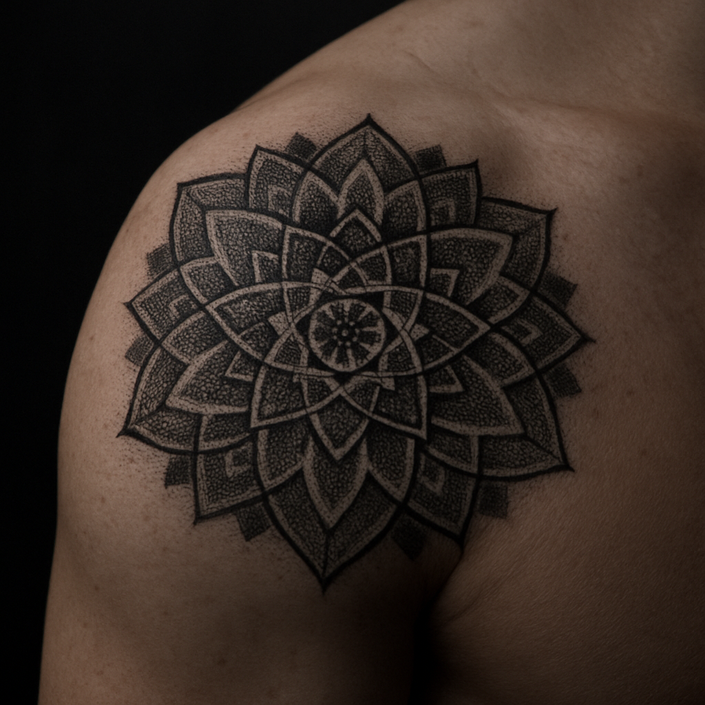 Geometryczna mandala dotwork